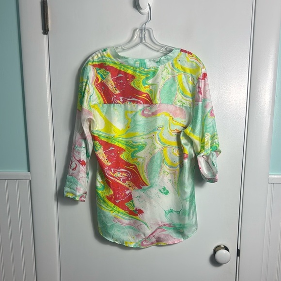 Vilagallo 100% Silk Abstract All Over Printed Blouse Size 8 Art to Wear - Picture 6 of 9